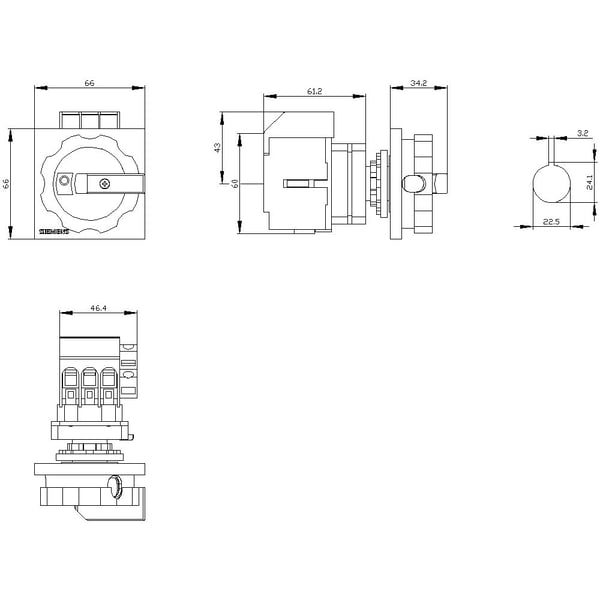 Sort 3-polet 16 mm² 40 A 1 x lukkekontakt, 1 x lukkekontakt 690 V/AC Siemens 3LD33541TK51