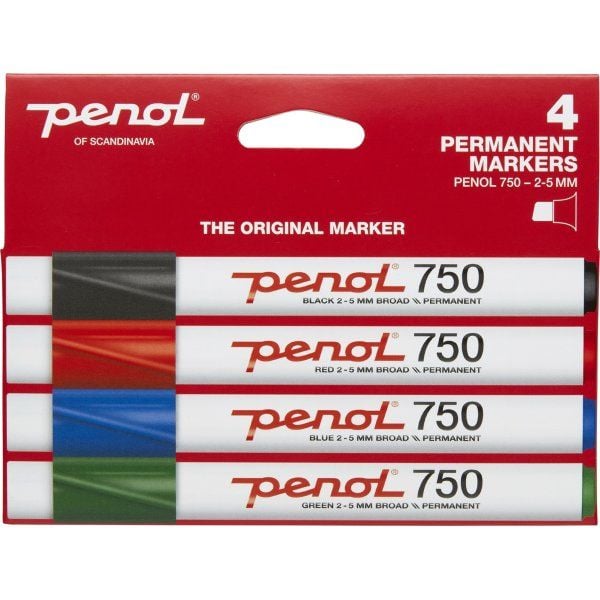 Penol 750 permanent tusj, 4 stk. assorterte farger