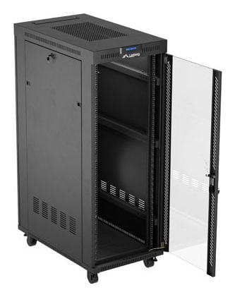 Lanberg FF01-6032-12BL, Lattiaan kiinnitettävä teline, 32U, 1200 kg, Castor-pyörät, 115 kg, musta