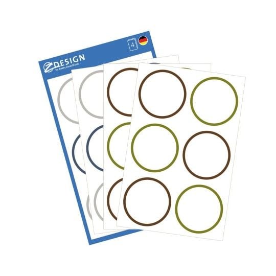 Etiketter Ø48 mm, hvid med farvet ramme, aftagelige - (4 ark x 6 stk.)