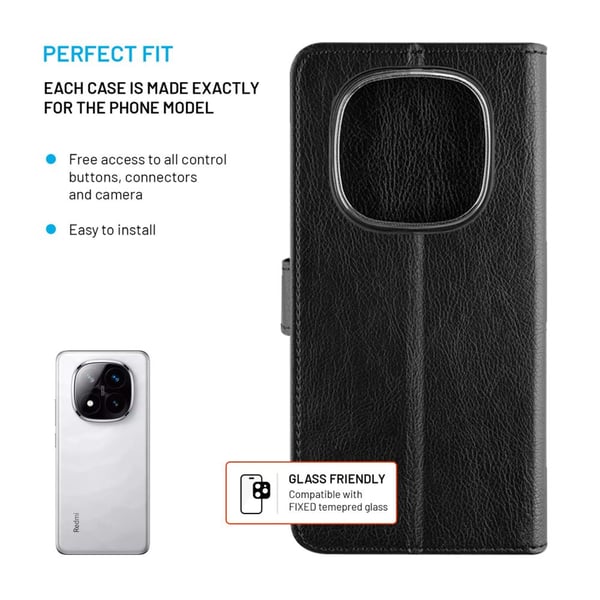 Fast Redmi Note 14 Pro+ 5G Wallet Opus mobiltelefondeksel med kortspor, svart