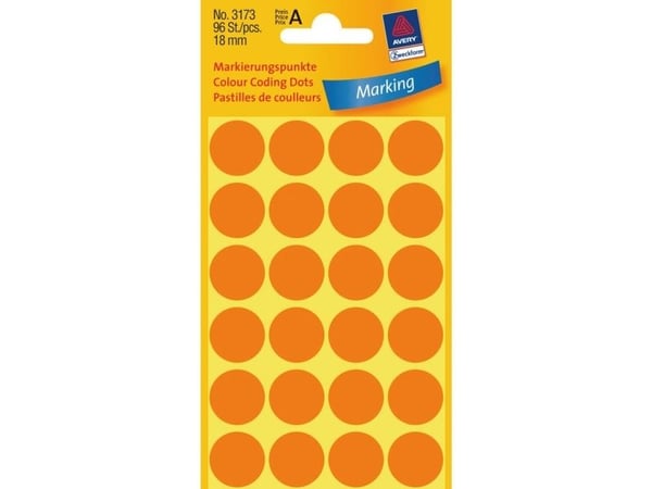 Etiket Avery neon orange Ø18mm 3173 96stk/pak - (96 stk.)