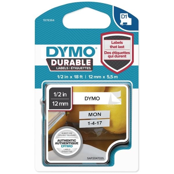 Labeltape DYMO® D1 Durable sort på hvid 12mm x 5,5m