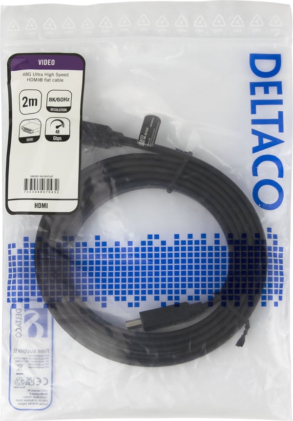 DELTACO - Ultra High Speed - HDMI-kabel - HDMI hann til HDMI hann - 2 m - svart - 4K 120 Hz støtte, 8 K 60 Hz (7680 x 4320) støtte