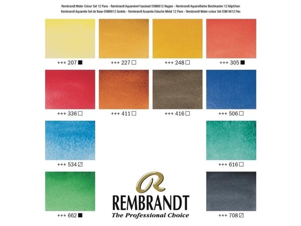 Rembrandt akvarell i metallboks | 12 farger + pensel