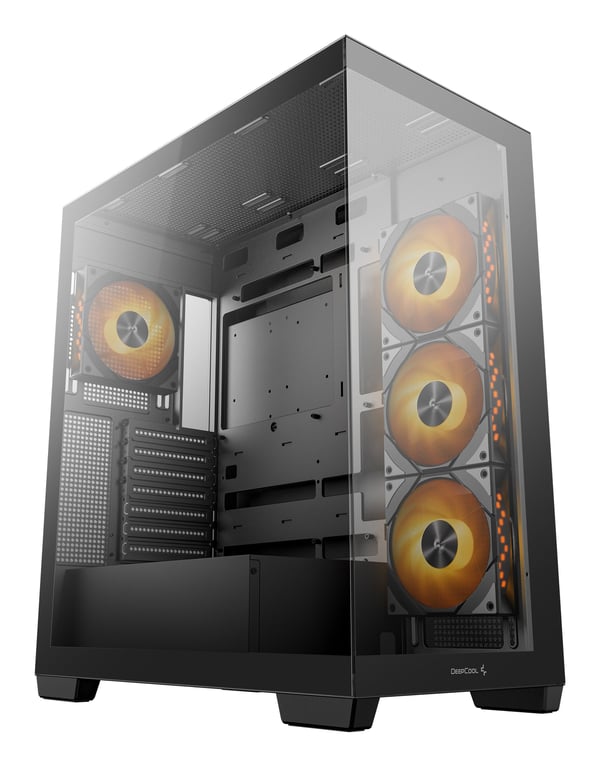 DeepCool CG580 4F - Tower - ATX - genomskinlig sidopanel (härdat glas) - ingen strömförsörjning (ATX / PS/2) - svart - USB/ljud