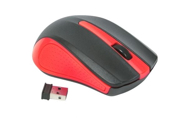 Omega OM-419, Ambidekstriøs, Laser, RF kabel-fri, 1000 DPI, Sort, Rød
