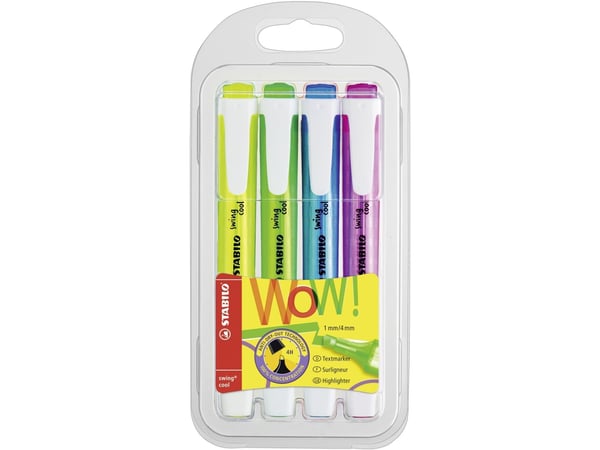 Stabilo Swing Cool highlighter sæt 4stk