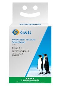 G&amp;G skrivetape 12mm x 7m s/h m. Dymo D1/ 45013/ S072053