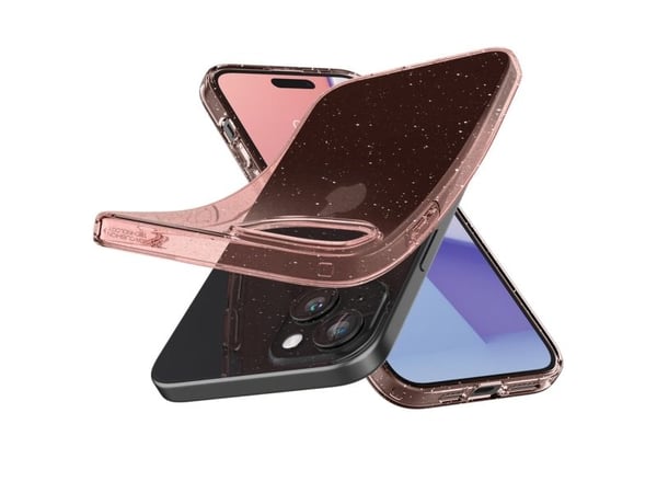 Spigen Liquid Crystal Glitter – Bakdeksel til mobiltelefon – termoplastisk polyuretan (TPU) – rosenkvarts – til Apple iPhone 15 Plus