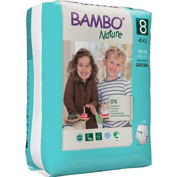 Babyblöja, byxblöja, miljömärkt, Bambo Nature Pants, 8, 19+ kg - (5 förpackningar x 16 st.)