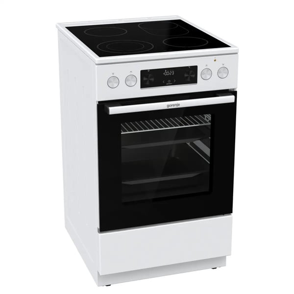 Gorenje GECS5C60WPA, Frittstående komfyr, Hvit, Knapper, Rotasjon, Sølv, Metall, LED
