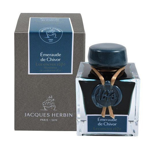 Herbin blekk 1670-serien - 50ml Èmaraude de Chivor med g-d glitter