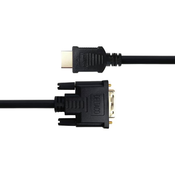 Deltaco HDMI- til DVI-D-kabel, 3 m, svart, 3 m, HDMI Type A (Standard), DVI-D, 1920 x 1080 piksler, Svart