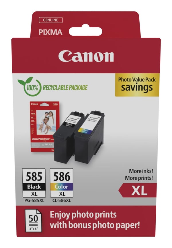 Canon PG-585XL/CL-586XL mustekasetit ja valokuvapaperi PIXMA TS7650i/TS7750i