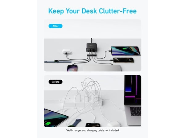 Anker A2154G11 6-portslader 112W GaN, 3 USB-C, 3 USB-A, svart