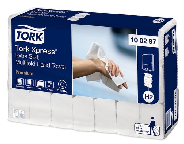 Håndklædeark Tork H2 Xpress® Premium Extra Soft Multifold hvid - (21 pakker x 100 stk.)