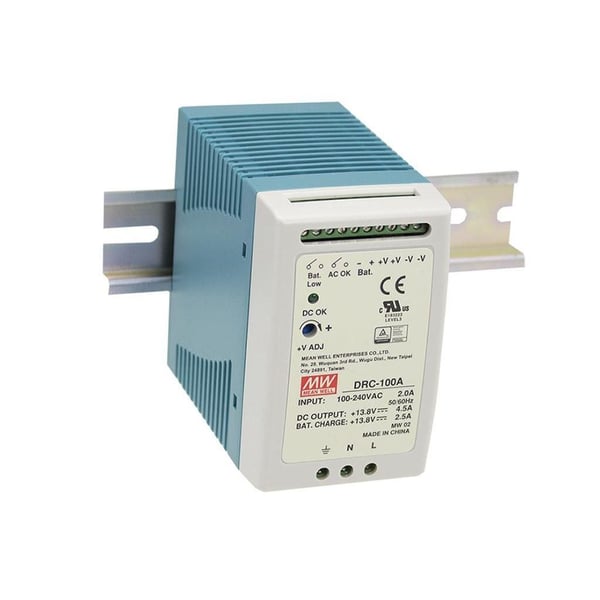 MEAN WELL DRC-100A, Batterilader, Innendørs, 90 - 264 V, 47 - 63 Hz, 96,6 W, 13.8 V