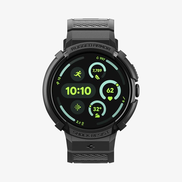 Spigen Rugged Armor Pro + Stand, Watch case, Google, Pixel Watch 4 (41mm) Case, Termoplastisk polyuretan (TPU), Svart, 1 styck