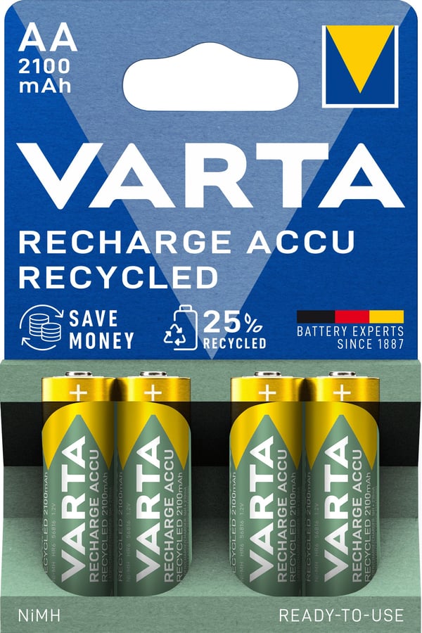 Varta 56816 AA-paristot 2100 mAh, 4 kpl:n pakkaus, Recharge Accu Recycled