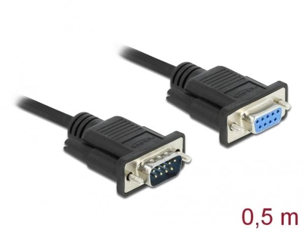 Delock - Seriell förlängningskabel - DB-9 (hane) till DB-9 (hona) - 50 cm - tumskruvar - svart