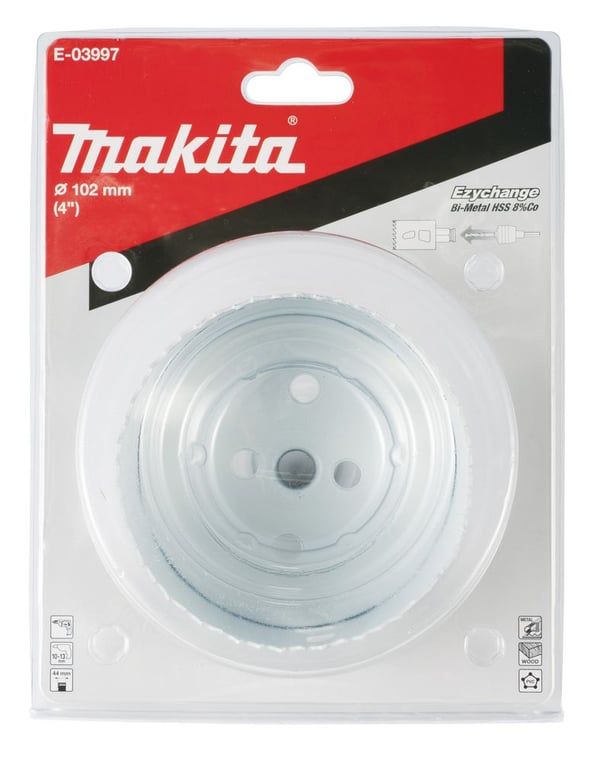 Makita E-03997, Enkel, borr, stål, aluminium, plast, trä, rostfritt stål, vit, bimetall, 4,4 cm