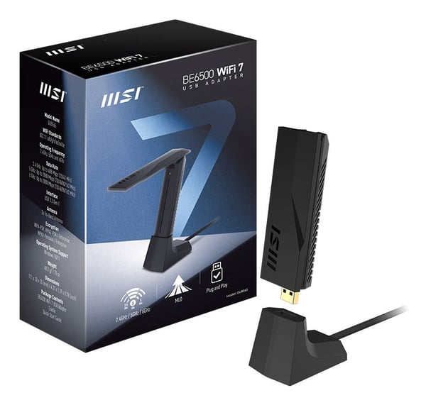 MSI BE6500 USB-adapter WiFi 7 2880 Mbit/s, svart