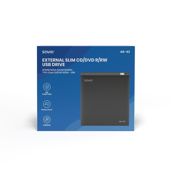 Ekstern stasjon - SLIM CD/DVD R/RW-opptaker - USB SAVIO AK-43