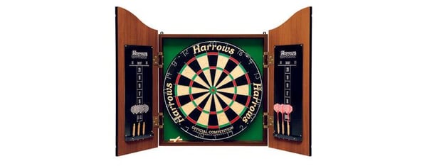 Harrows Darts Pro''s Choice, Dartbord, Flerfarget, Tre, 6 stykker, Rosewood Finish Cabinet (with scoreboards inside the doors) Official Competition...