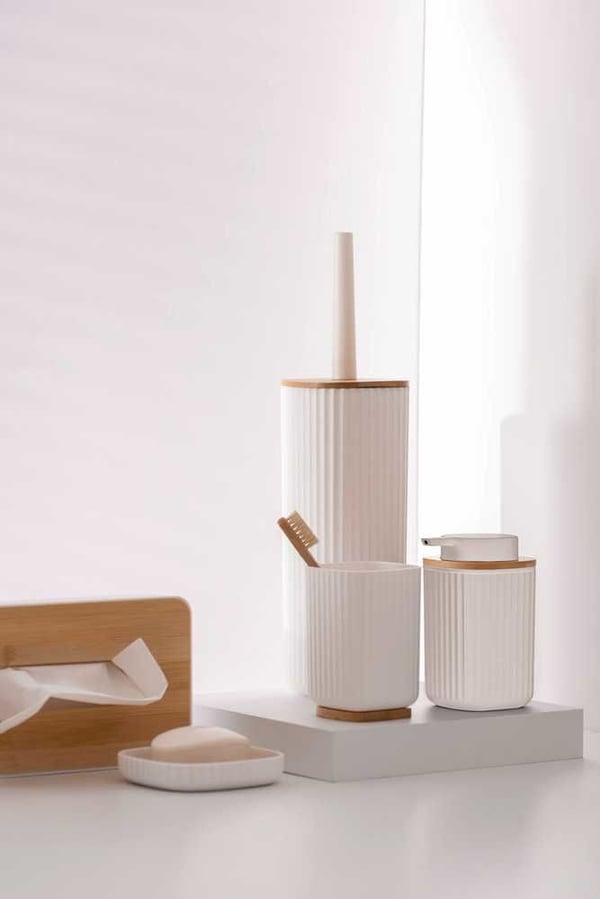 WENKO Rotello, Toalettbørste og holder, Hvit, Bamboo, Plast, 360 mm, 10 cm, 7,5 cm