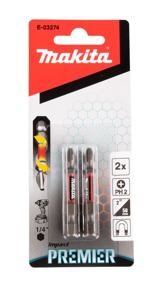 Makita Impact Premier - Impact screwdriver bit - 2 deler - phillips - PH2 - heksagonal - lengde: 50 mm - for Makita DTD172Z