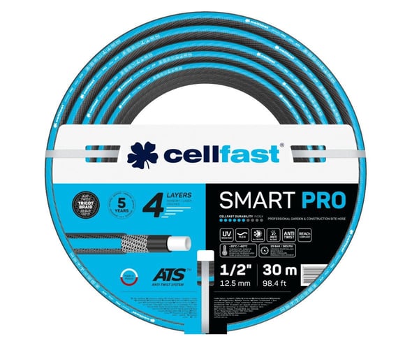 Cellfast 4-lagers trädgårdsslang 30 m SMART PRO ATS 1/2" (Ø12,5 mm) 25 bar, -20/+60°C
