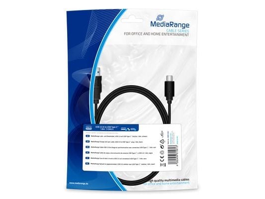 MediaRange MRCS182, 1,8 m, USB A, USB C, USB 3.2 Gen 1 (3.1 Gen 1), 5000 Mbit/s, Sort