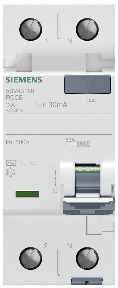 Vikavirtasuojakatkaisija 2P 16A 0,03A Tyyppi AC 30mA 230V SENTRON 5SV4311-0