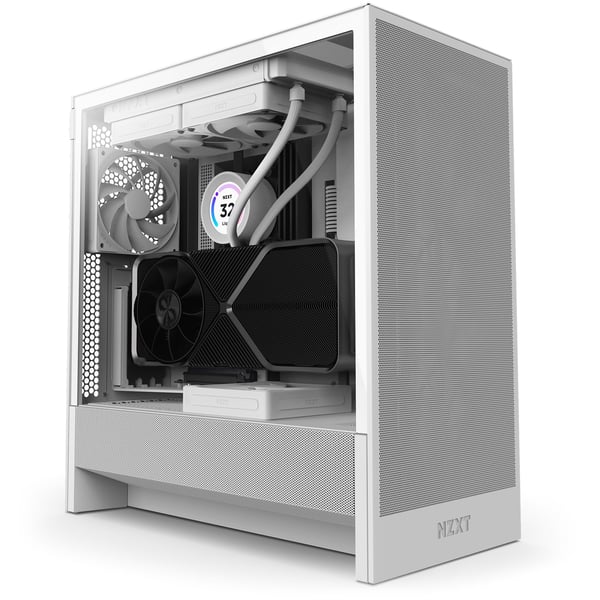 NZXT H series H5 Flow - Mid tower - utvidet ATX (E-ATX) - sidepanel med vindu (herdet glass) - ingen strømforsyning - hvit - USB/lyd