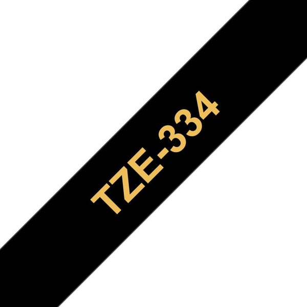 Brother TZe-334 - Standardlim - guld på svart - Rulle (1,2 cm x 8 m) 1 kassett(er) bandlaminat - för Brother PT-D210, D600, H110; P-Touch PT-1005, ...