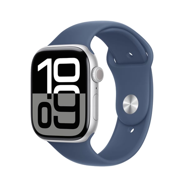 Apple Watch Series 10 (GPS + Cellular) - 46 mm - silveraluminium - smart klocka med sportband - fluoroelastomer - denim - bandstorlek: S/M - 64 GB ...