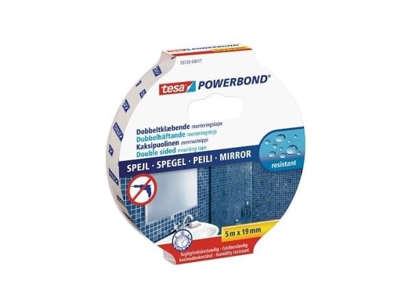 TESA 55733-00010, Monterings tape, Hvit, 5 m, Innendørs, Plast, Tre, 0,5 kg/cm