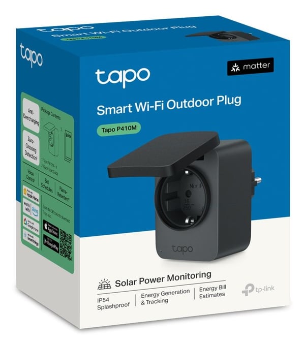 TP-Link Tapo P410M utendørs smartplugg 3680 W Wi-Fi IP54, svart