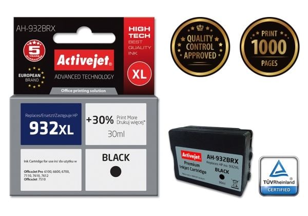 ActiveJet AH-932BRX, Yhteensopiva, Pigmenttipohjainen muste, musta, HP, HP Officejet Pro: 6100, 6600, 6700, 7110, 7610, 7612., 1 kpl