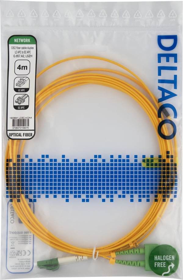 OS2 Fiberkabel, LC - SC, duplex, APC/APC, 4,0 m
