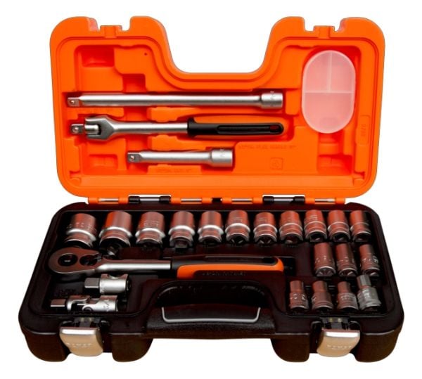 Bahco S240, Pistorasiasarja, 1/2", Metrinen, 18 pää(t), 10,11,12,13,14,15,16,17,18,19,20,21,22,23,24,27,30,32 mm, Terästä