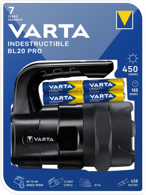 Varta INDESTRUCTIBLE BL20 PRO, Käsikokoinen taskulamppu, Musta, 4 m, IP54, LED, 6 W