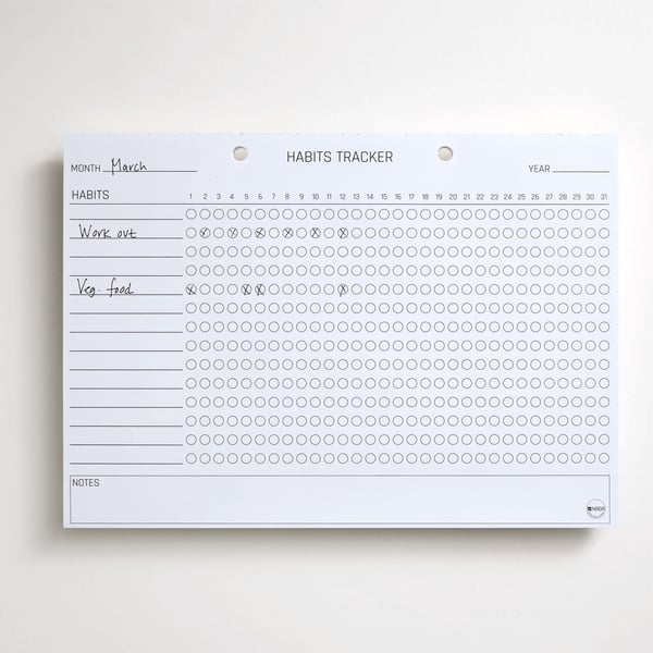Planlægningsblok, A4 Habits tracker, engelsk, med 52 ark