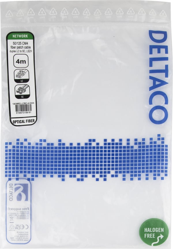 DELTACO - Koblingskabel - LC/UPC-multimodus (hann) til SC/UPC-multimodus (hann) - 4 m - 4 m - fiberoptisk - dupleks - OM4 - halogenfri - rosa