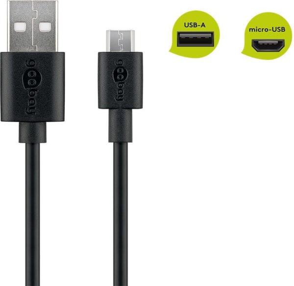 Goobay 38659, 0,5 m, USB A, Micro-USB B, USB 2.0, Svart