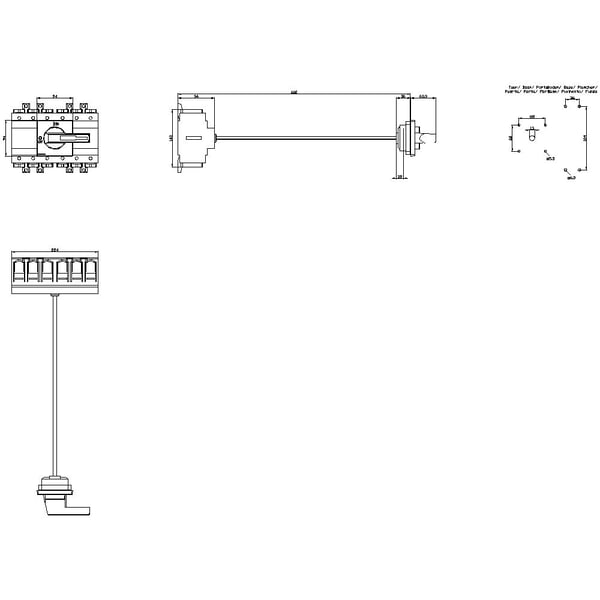 Siemens lastbryter, rød, gul, 6-polet, 185 mm², 250 A, 690 V/AC, 3LD24183VK13, 6P, IP65, 169 mm, 312 mm, 646 mm, 232 mm