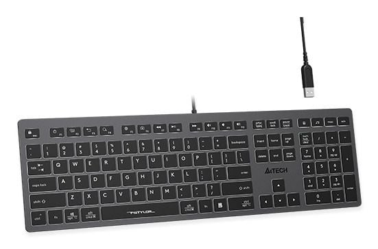 A4Tech Fstyler FX60H (White Backlit), Langallinen, USB, Näppäimen saksikytkin, QWERTY, LED, Harmaa