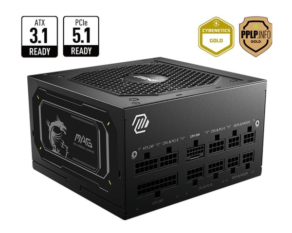MSI MAG A850GL PCIE5 II -virtalähde, 850 W, 80 PLUS Gold, ATX 3.1, modulaarinen