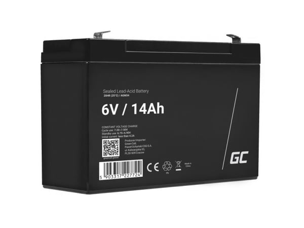 Green Cell AGM34, 6 V, 14 ah, 1 kpl, 5 vuosi/vuosia, Musta, Sealed Lead Acid (VRLA)